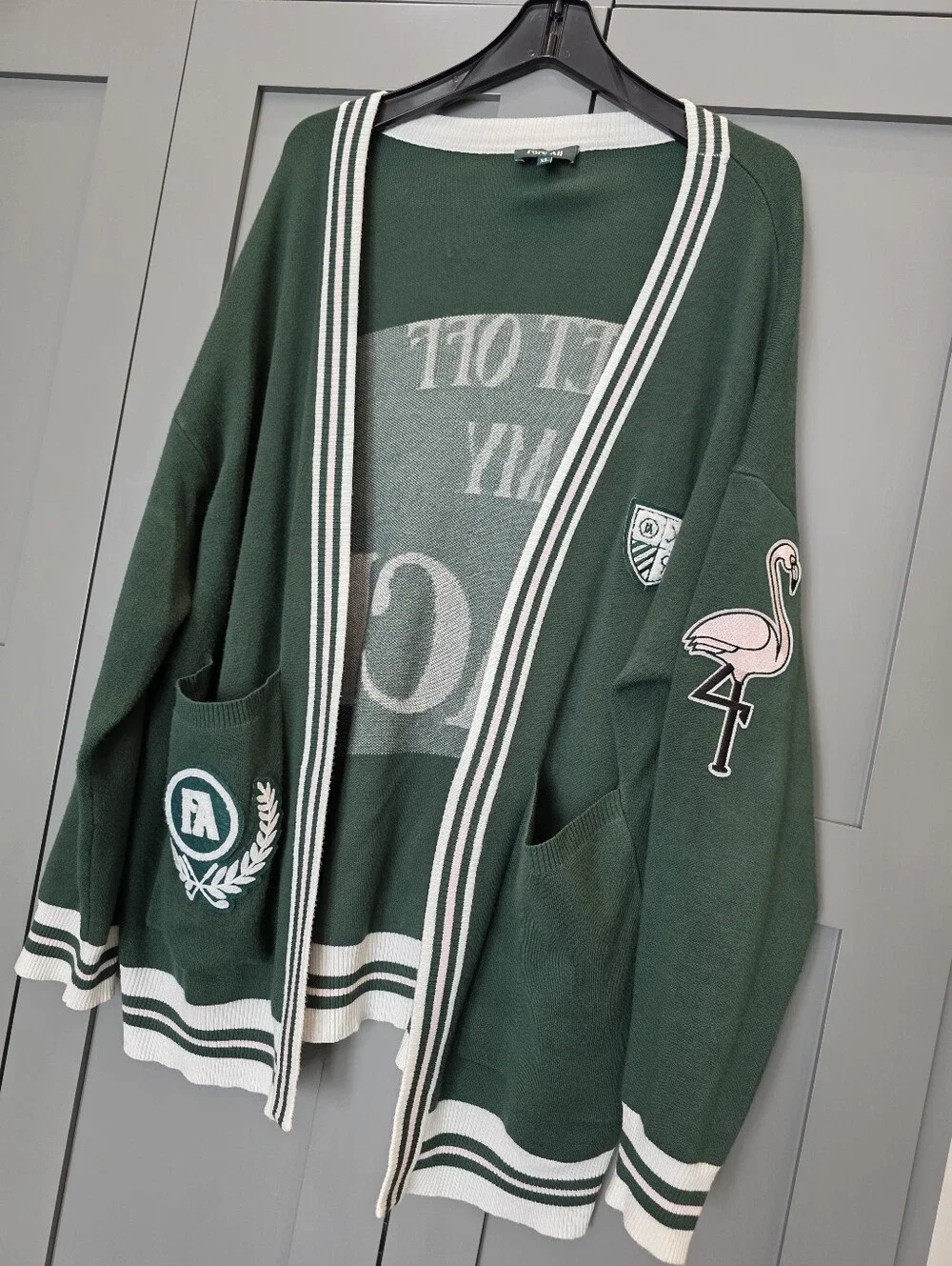 Fore Alll Womens XL Green Collegiate Golf Babe Cardigan Patches Preppy Academia